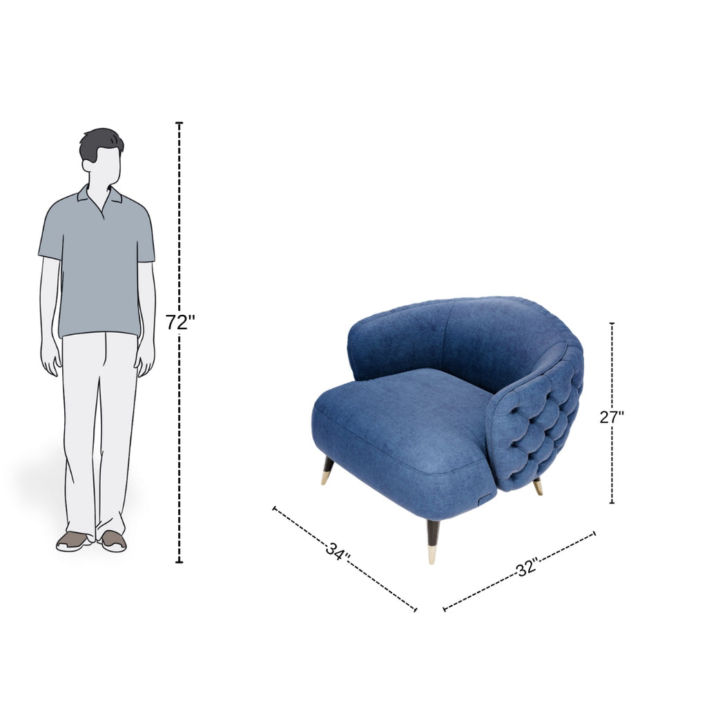 Royal Blue Quilted Velvet Upholstered Accent Chair