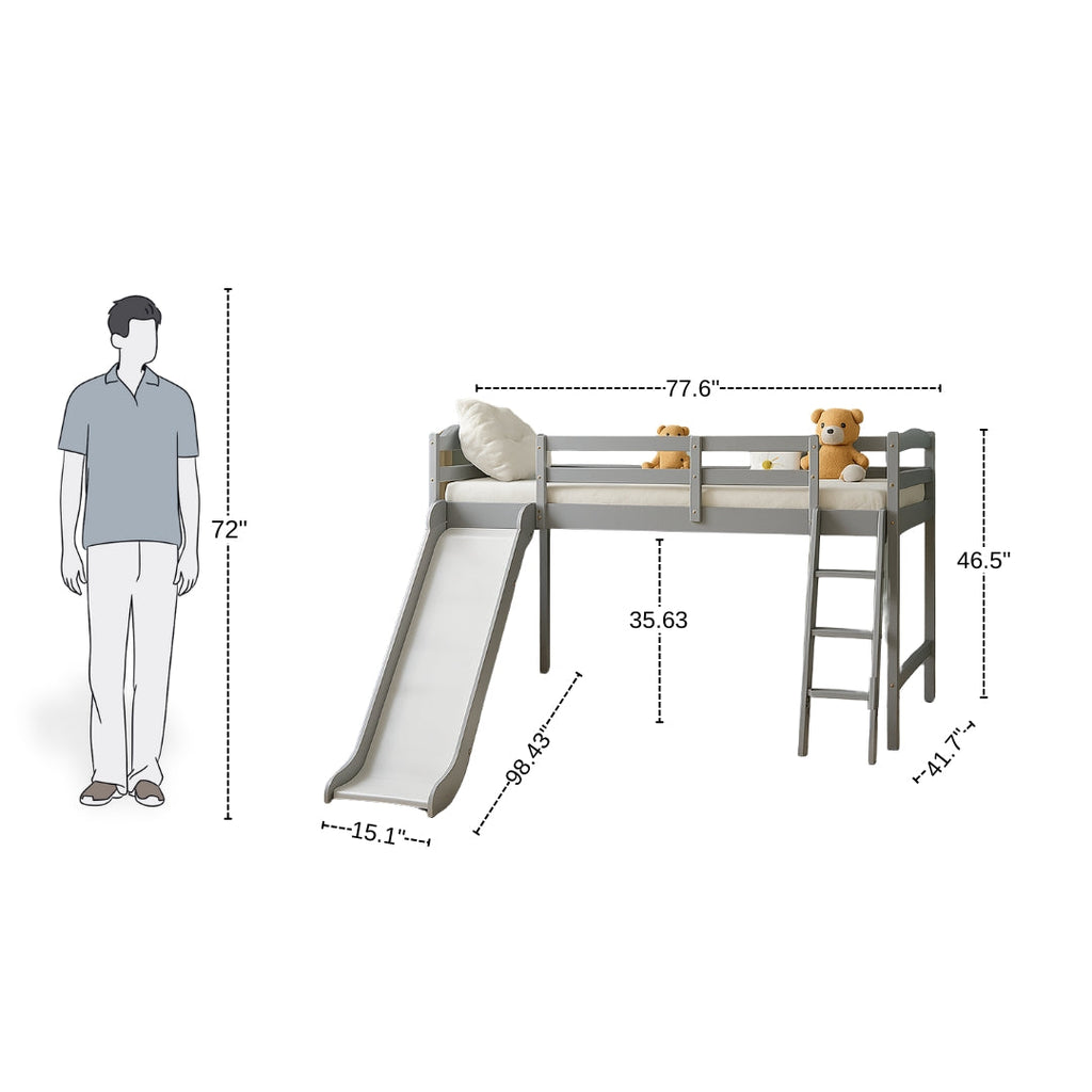 Fun White Loft Bed for Kids with Slide & Stairs