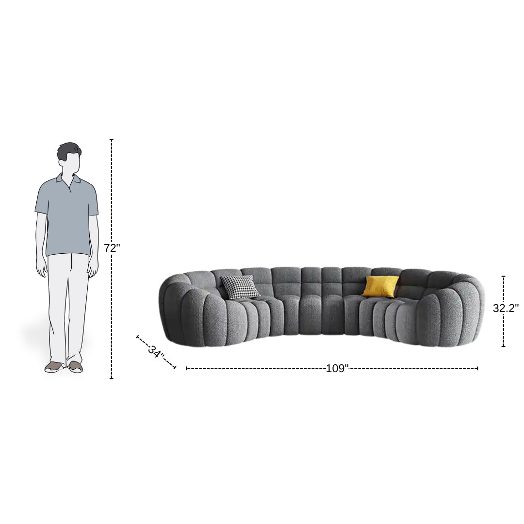 4 Seater Luxe Bubble Tufted Upholstered Curved Sofa