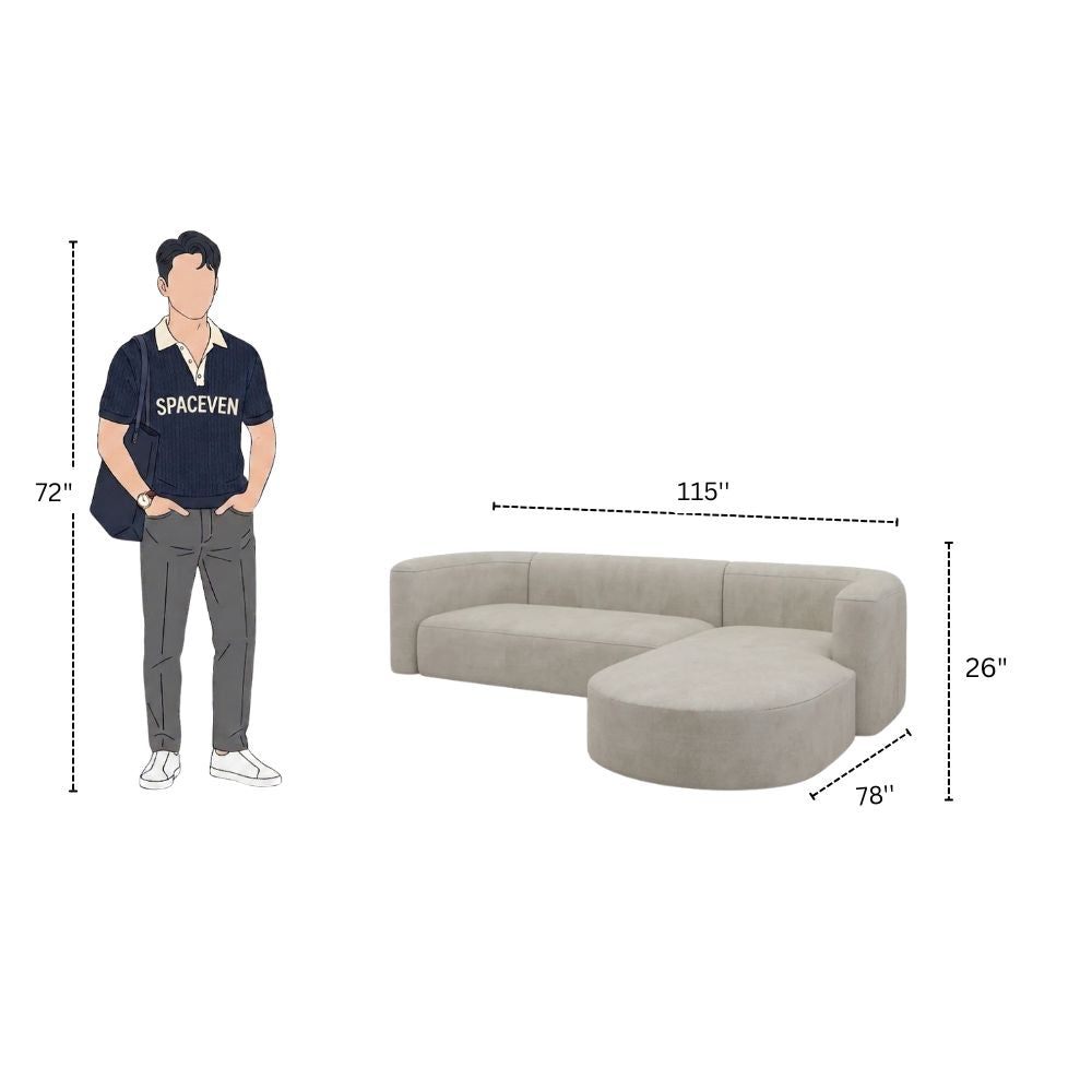Modern Curved 3 Seater L-Shape Sectional Sofa