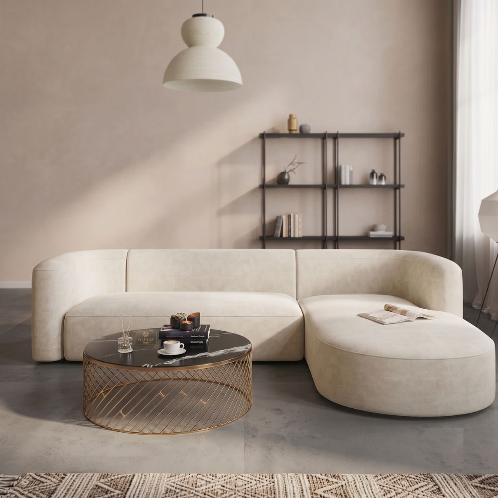 Modern Curved 3 Seater L-Shape Sectional Sofa