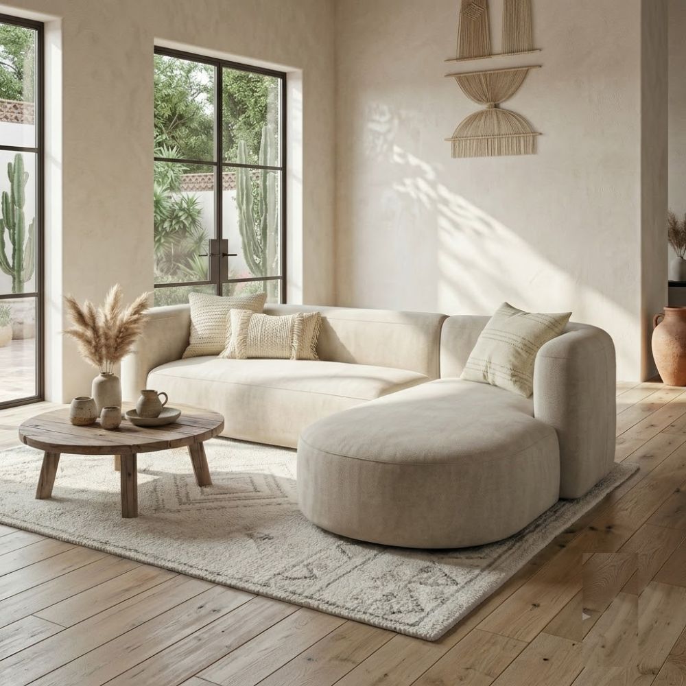 Modern Curved 3 Seater L-Shape Sectional Sofa