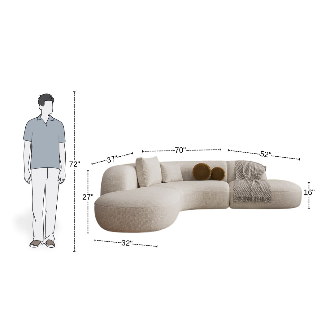 7 Seater Modern Curved Beige Sofa