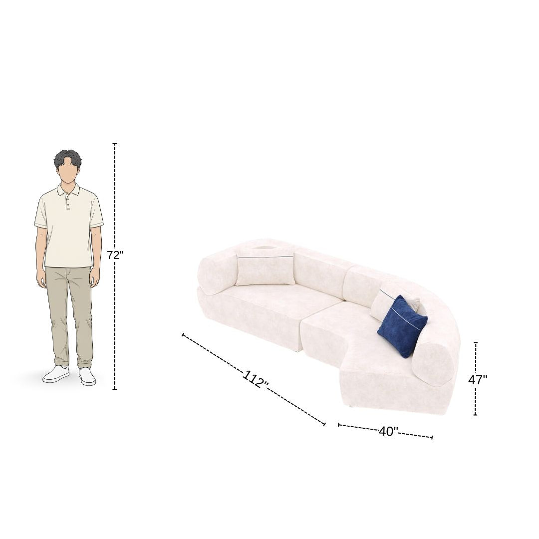 4 Seater Modern Curved White Sofa