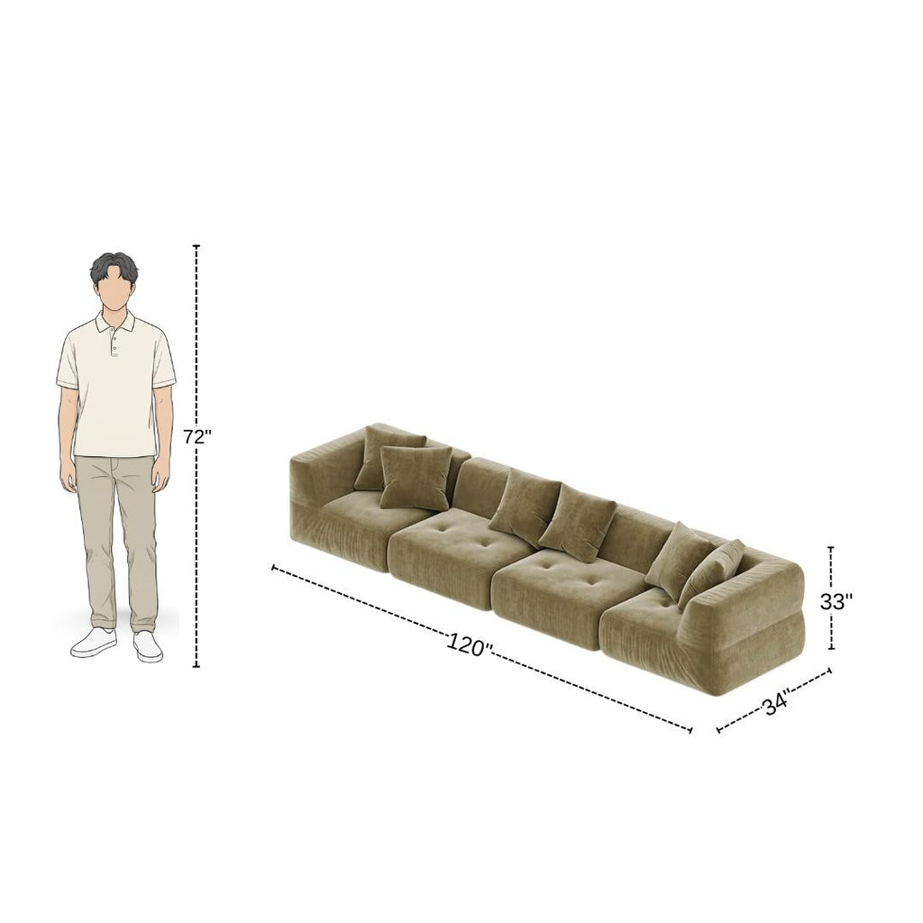 4 Seater Olive Green Sofa With Super-Soft Upholstery