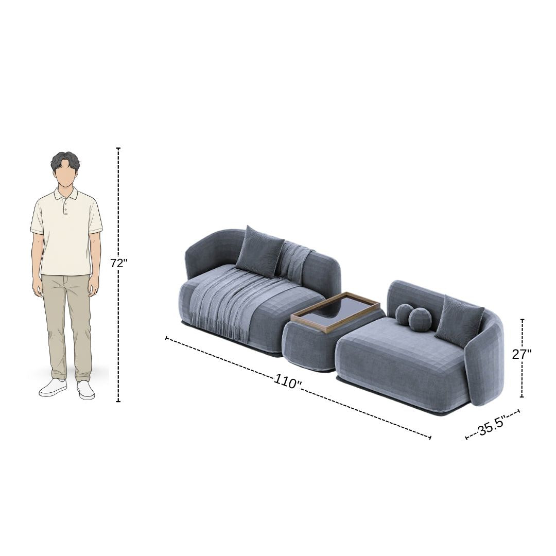 Stylish 4 Seater Cool Grey Sofa With Movable Center Unit