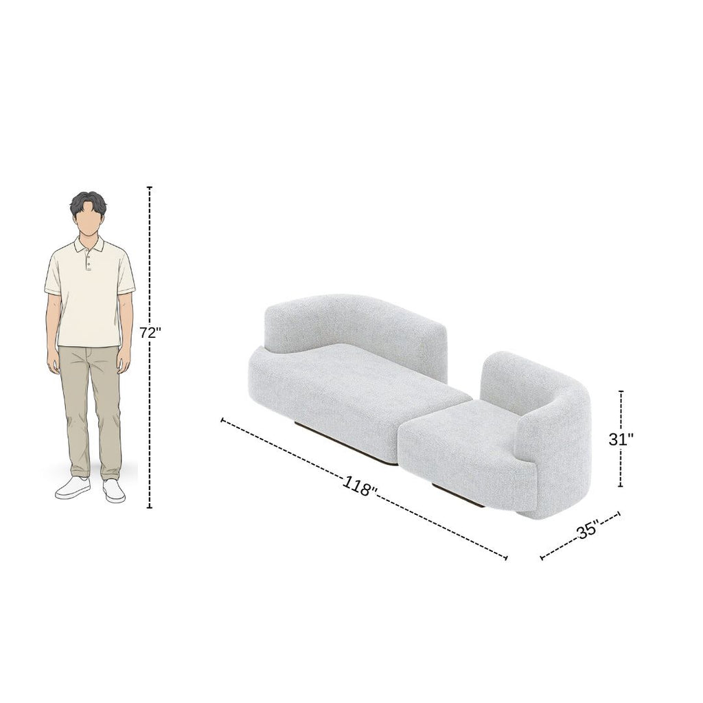 3 Seater Modern White Sofa With Curvy Backrest