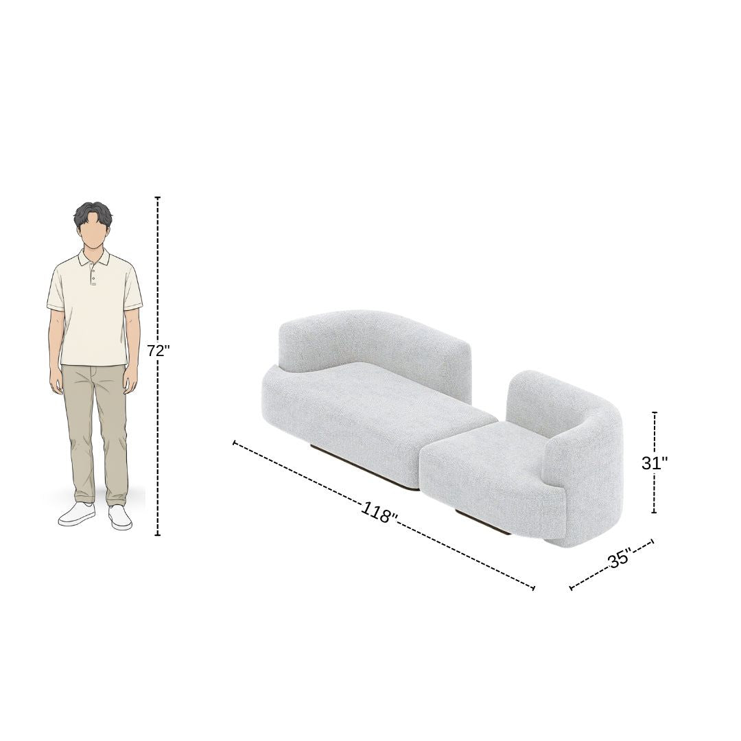 3 Seater Modern White Sofa With Curvy Backrest
