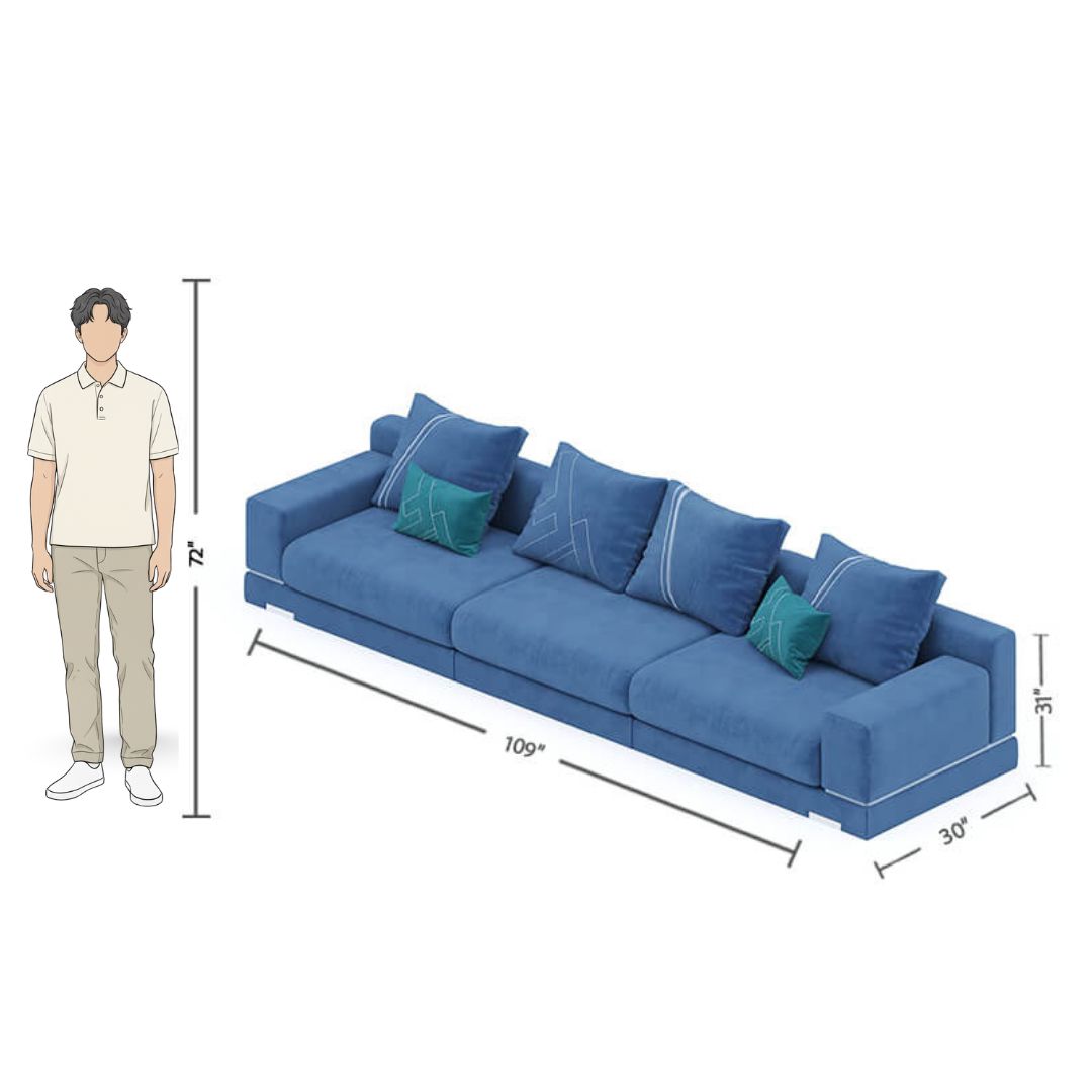 4 Seater Modern Blue Sofa