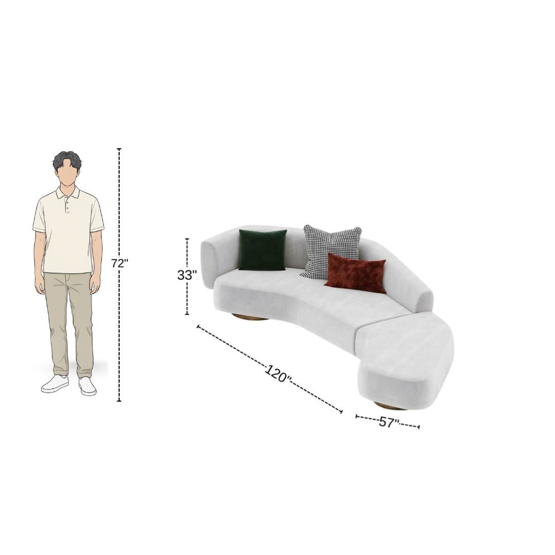 4 Seater Modern Light Grey Curved Sofa