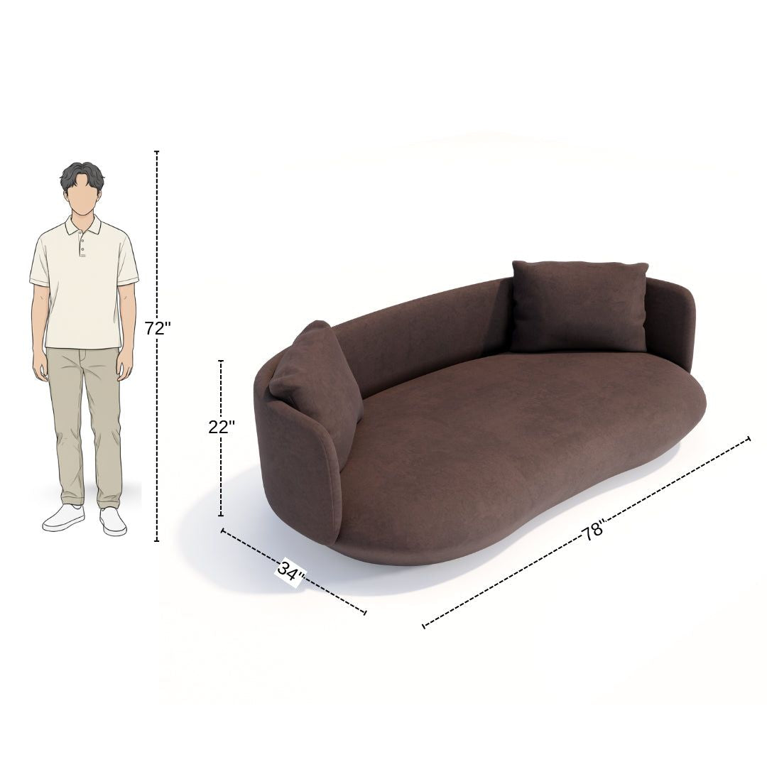 3 Seater Luxurious Tan Coffee-Colored Curved Sofa