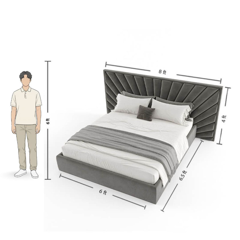 Radiant Morning King-Size Bed With Velvet Upholstery