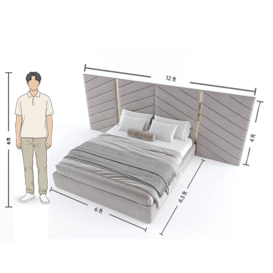 Velvet Upholstered Modern Grey Bed With Hydraulic Storage