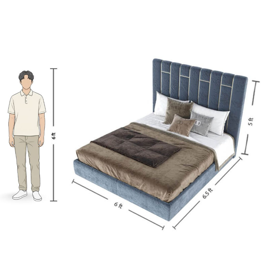Velvet Upholstered Navy King-Size Bed for Luxury Bedroom