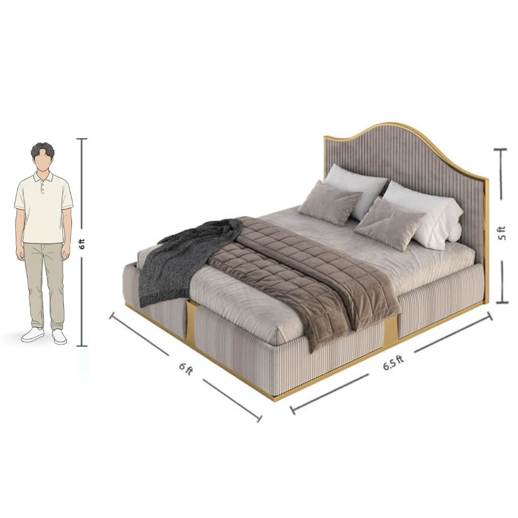 King-Size Bed With Hydraulic Storage & Round Velvet Upholstery