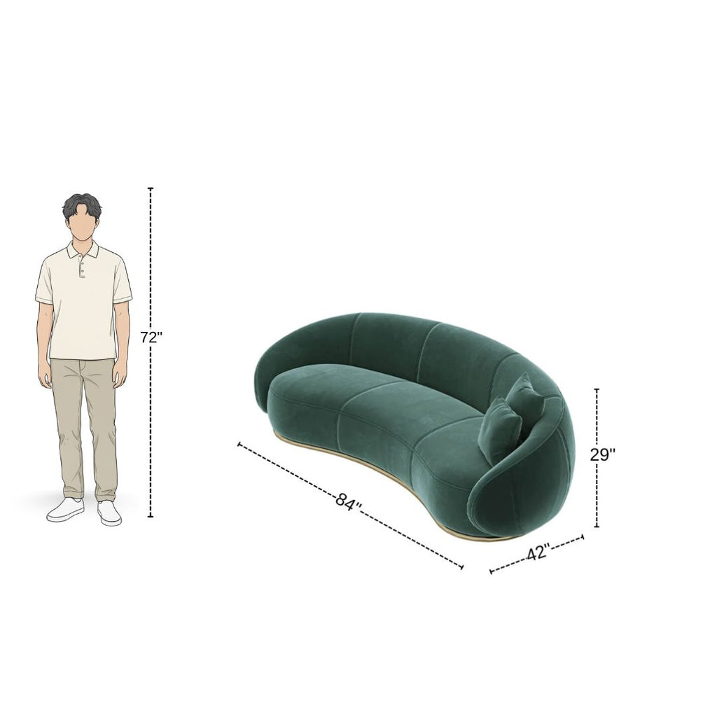 3 Seater Olive Green Modern Curved Sofa