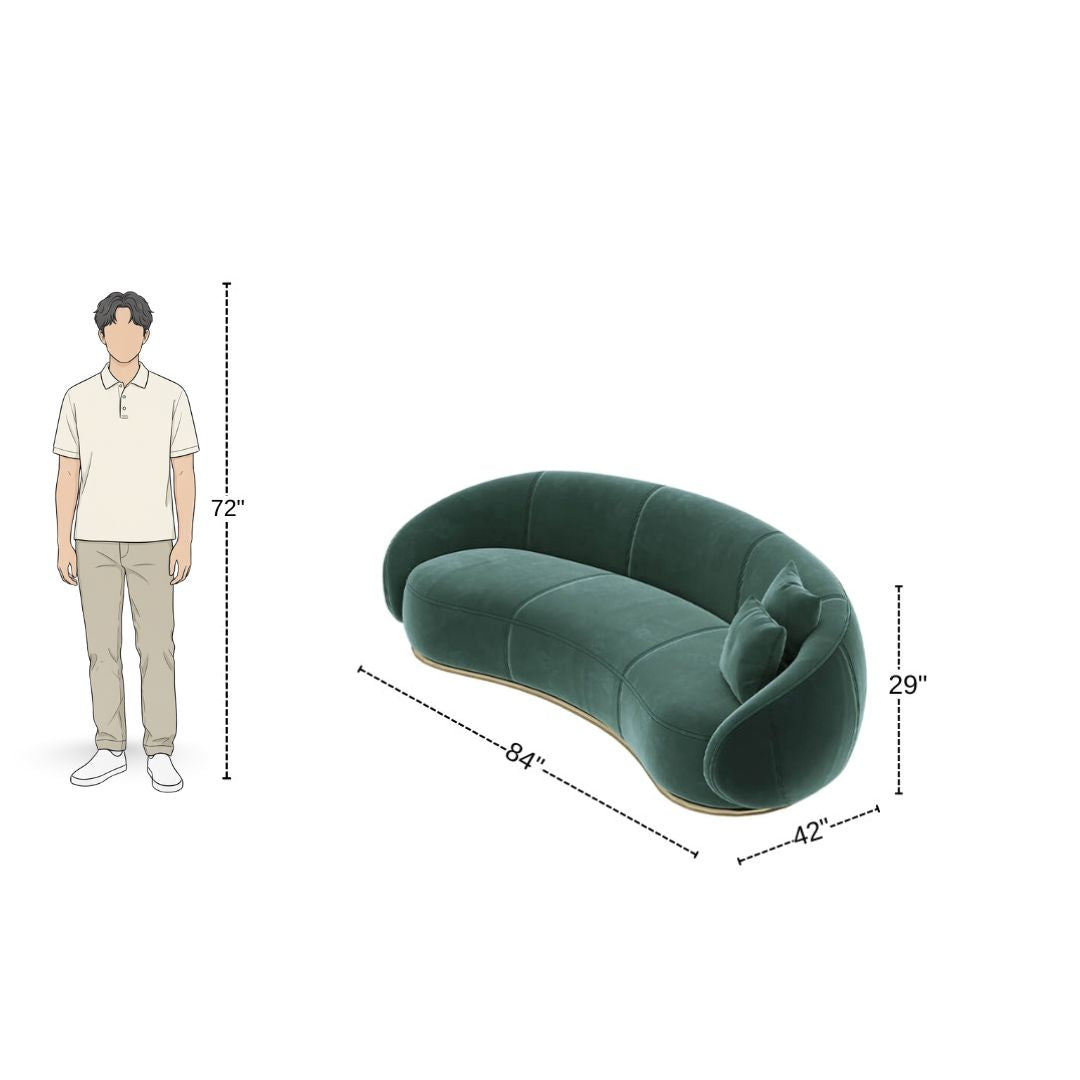 3 Seater Olive Green Modern Curved Sofa