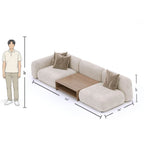 3 Seater Modern Beige Sofa With Velvet Upholstery & Center Storage