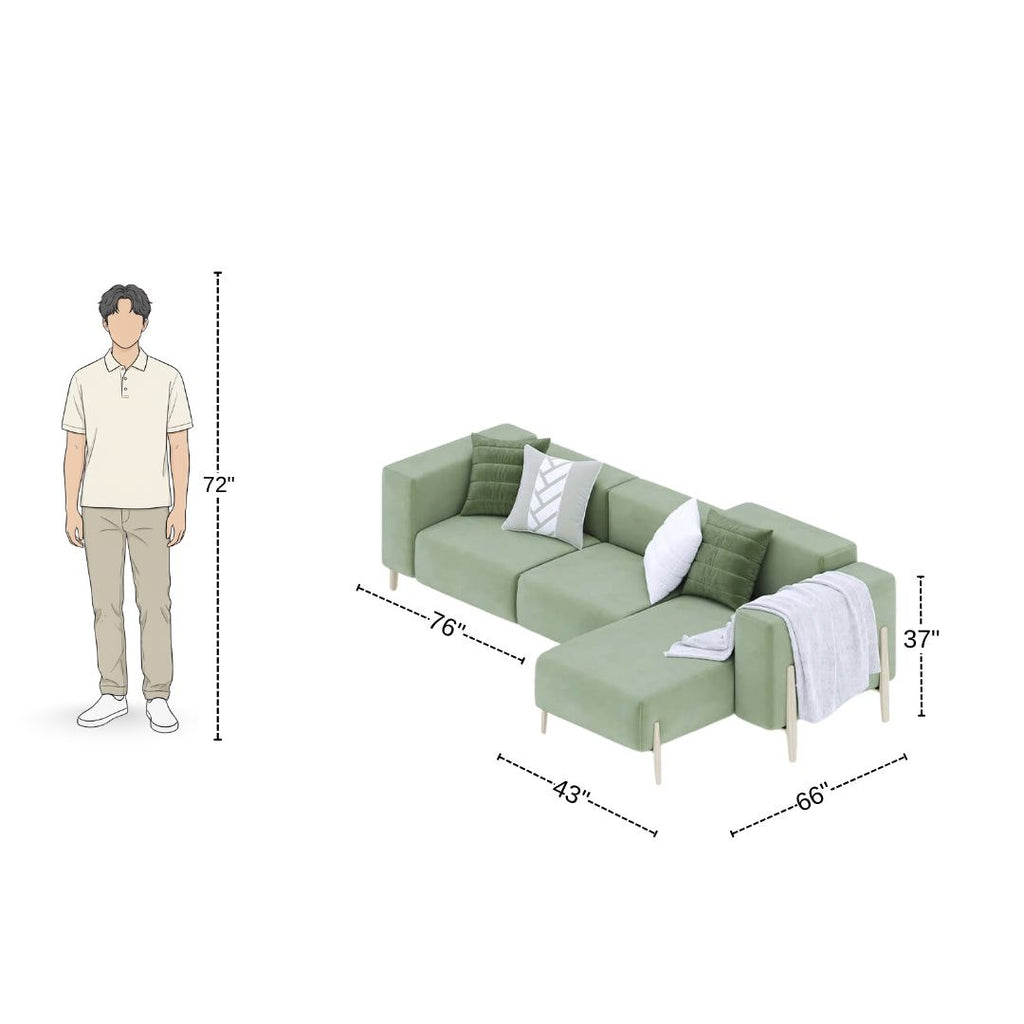 4 Seater L-Shaped Olive Green Sofa