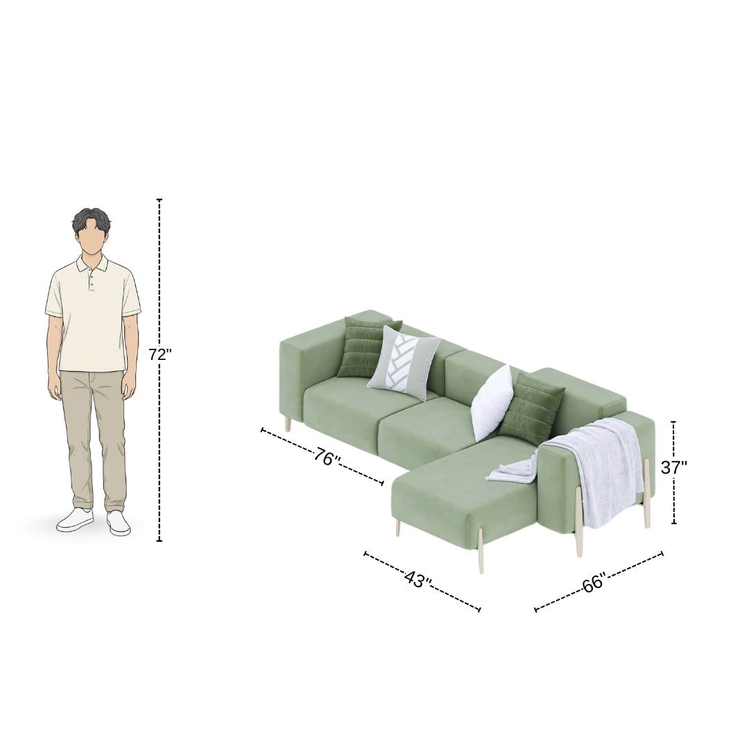 4 Seater L-Shaped Olive Green Sofa